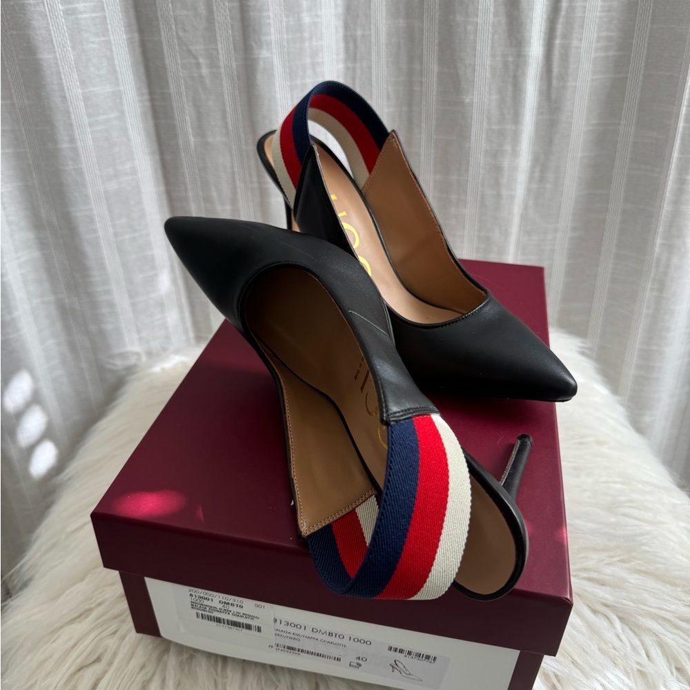 Gucci Black Slingback Heels with Multicolor Strap